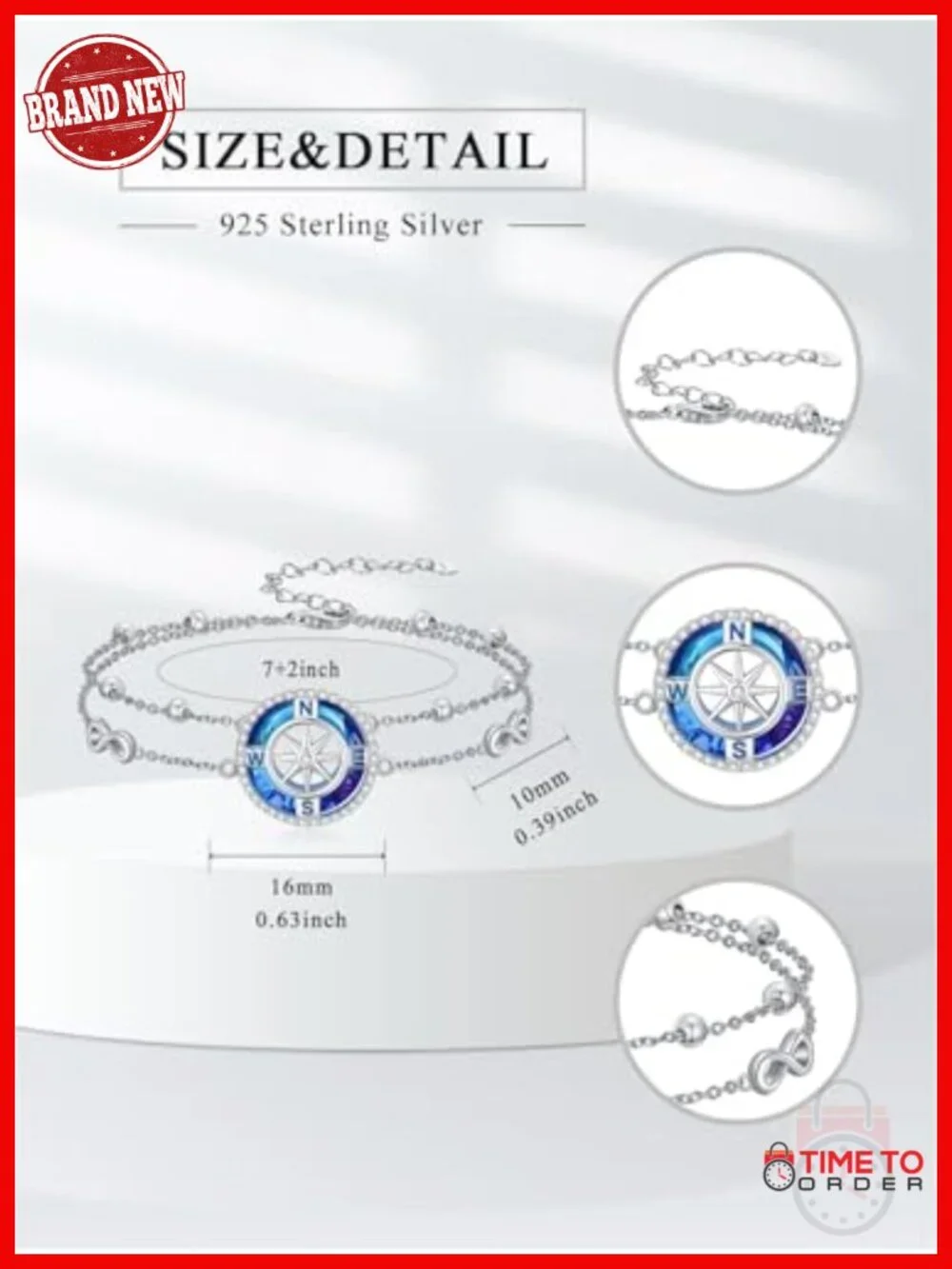925 Sterling Silver Compass Bracelet for Women Ocean Wave Anklet Summer